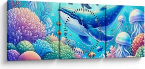Obraz – Podvodný svet (s hodinami) (90x30 cm)