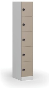 Šatníková skrinka s úložnými boxmi, 5 boxov, 1850 x 300 x 500 mm, demont, kódový zámok, béžové dvere