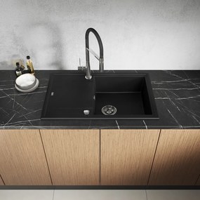 Laveo Megalo, 1-komorový granitový drez 780x500x185 mm, čierna škvrnitá, LAV-SBE_711T