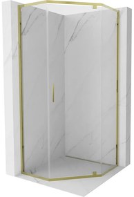 Mexen Exo, päťuholníkový výklopný sprchový kút 80 x 80 cm, číre sklo, zlatá, 812-080-080-50-00