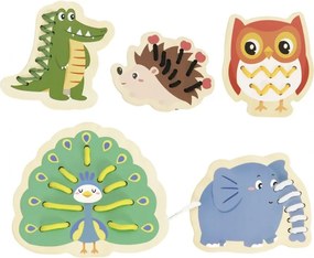 Navliekanie drevených zvieratiek na šnúrky – 10 ks