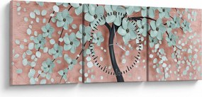 Obraz - Pastelovo modré kvety (s hodinami) (90x30 cm)