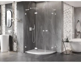 Mexen Lunar, L polkruhový sprchový kút naklápací doľava 100 x 80 cm, 8mm číre sklo, biely profil, 833L-100L-080P-20-00
