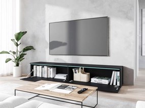 TV stolík CERIEE 180 - čierny grafitový / vzor rybia kosť, dub wotan