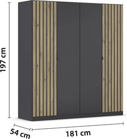 Šatníková skriňa Genua, 181 cm, tmavo šedá/artisan