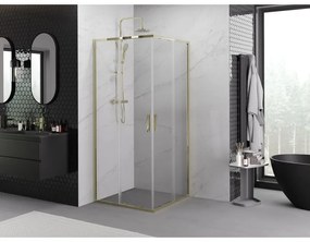 Mexen Exo, posuvný štvorcový sprchový kút 90 x 90 cm, číre sklo, zlatá, 8111-090-090-50-00