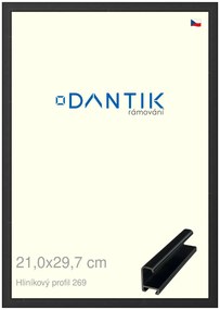 DANTIK rám na obraz 21x29,7 | ALU Černá matná (Sklo Čiré)