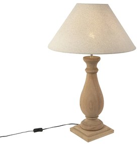 Rustikálna stolná lampa s béžovým ľanovým tienidlom 55 cm - Burdock