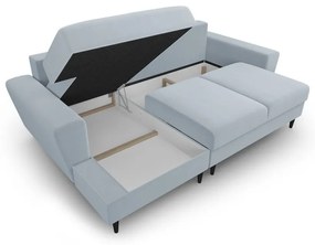 Svetlomodrá zamatová rozkladacia/s úložným priestorom rohová pohovka (ľavý roh/s leňoškou) Kyoto – Cosmopolitan Design