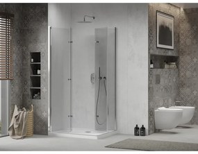 Mexen Lima Duo, sprchový kút so skladacími dverami 80 (dvere) x 70 (dvere) cm, 6mm číre sklo, chrómový profil + slim sprchová vanička biela + chrómový sifón, 856-080-070-01-02-4010
