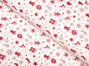 PVC obrus Červené vianočné symboly PV-069 - metráž š. 140 cm