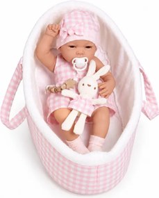 Bábika Lovely Baby s košíkom a zajačikom ružová