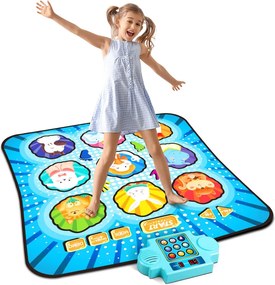 LEAN Toys Interaktívna tanečná podložka Zvieratá Svetlá LED Hudba Modrá