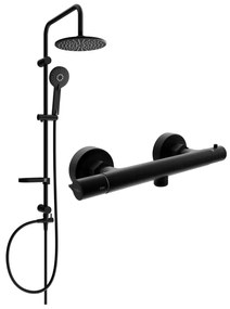 Mexen Carl, sprchový set s dažďovou sprchou a Slim termostatickou sprchovou batériou, čierna matná, 77105240-70