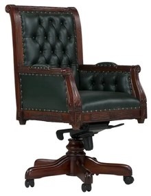 furniture-nabytek.cz - Masívne kancelárske kreslo Cambridge z pravej kože, mahagónové, lakované, zelené