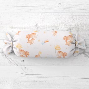 Biante Detský vankúš valec bonbon Sandra SA-643 Veveričky s kvietkami na bielom 15x40 cm