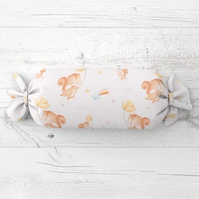 Biante Detský vankúš valec bonbon Sandra SA-643 Veveričky s kvietkami na bielom 15x80 cm