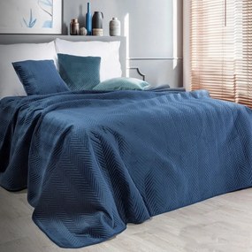 Obojstranný prešívaný prehoz na posteľ v tmavo modrej farbe