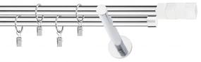 Dekorstudio Chrómová dvojradová garniža biely MAGNUM 19mm Dĺžka: 160cm, Typ uchytenia: Držiak dvojitý modern, Typ príslušenstva: Krúžky tiché so štipcami