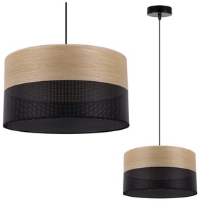 Light Home Závesné svietidlo Wood, 1x dýha zlatý dub/čierne plastové tienidlo, (fi 30cm)