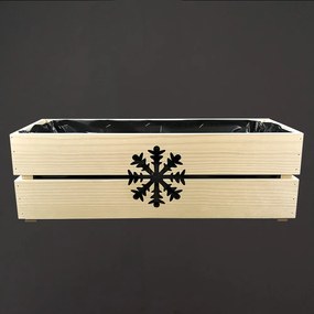 AMADEA Drevený vianočný kvetináč s vločkou prírodnou, vo vnútri s čiernou fóliou, 52x21,5x17cm, český výrobok