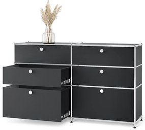 Kovová komoda »CN3« so 6 zásuvkami, čierna