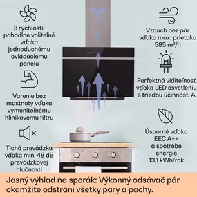 Klarstein Ava 60 Smart, digestor, 60cm, nástenný, WiFi, A++, 585 m³/h, dotykový displej