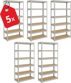 Akcia 5x Regál 220x100x40 cm pozinkovaný 6-policový, nosnosť 1050 kg
