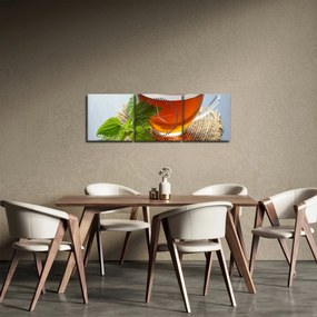 Obraz šálky s čajom (s hodinami) (90x30 cm)