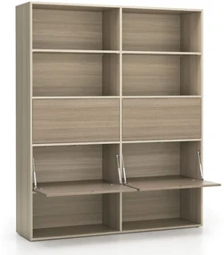 PLAN Široký kancelársky policový regál LAYERS, 4 boxy, 1582 x 400 x 1905, dub prírodný / dub morený