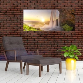 Obraz - Seljalandsfoss spoza vnútra jaskyne (120x50 cm)