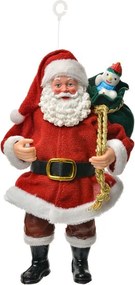 Červená závesná vianočná dekorácia Santa Claus držiaca vrece - 10*6*17 cm