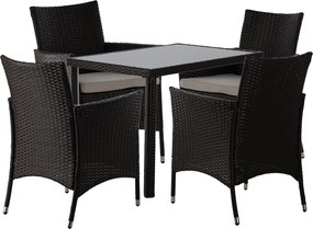 Garden Line SÚPRAVA RATANOVÉHO NÁBYTKU (STÔL + 4 STOLIČKY) HNEDÁ + BEŽOVÁ. POD. *1708