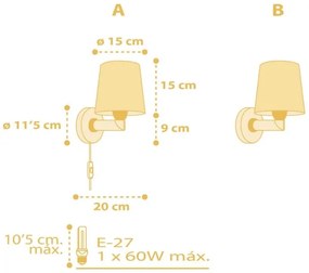 Dalber 82219A - Detské nástenné svietidlo STAR LIGHT 1xE27/60W/230V žltá