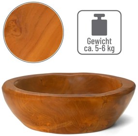 Drevené umývadlo DIVERO, masívne teakové drevo, Ø 39-40 cm