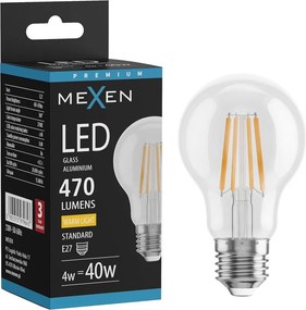 Mexen Vintis, LED filamentová žiarovka E27, A60, 4 W, teplá biela 2700K, číra, L150-E27-0427-00