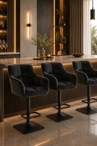 LuxuryForm DESIGN Barová stolička AMALFI VELUR na čiernej hranatej podstave - čierna