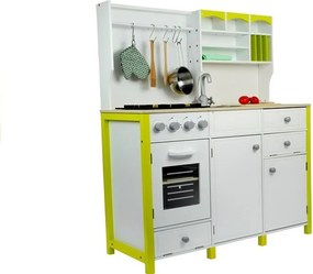 LEAN Toys Detská drevená kuchyňa Zelená a biela Paula Otváracie prvky