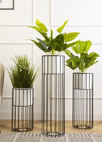 KOVOVÝ KVETINÁČ SO STOJANOM GLAM 55X20 CM BIELA/ČIERNA