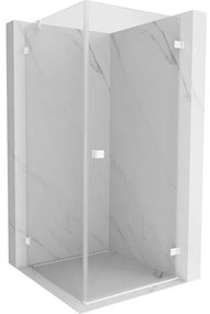 Mexen Lunar-B, pravostranný výklopný sprchový kút 100 x 100 cm, 8mm číre sklo, biely profil, 832-100-100-20-00-P