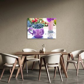 Sklenený obraz - čučoriedky v hrnčeku (70x50 cm)