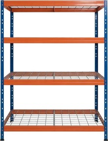 Kovové regály RIVET PRO 180x120x60 oceľová mriežka 4 úrovne modro-oranžová