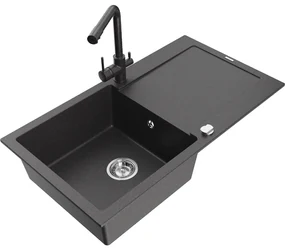 Mexen Leo, drez granitový 900x500x190 mm, 1-komorový a čierna škvrnitá batéria Duero, čierna škvrnitá, 6501-76-671600-76