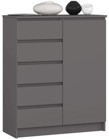 Komoda JERRY 80 cm 1 dveře 5 zásuvek antracitově šedá