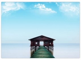 Sklenený obraz domu na mori (70x50 cm)