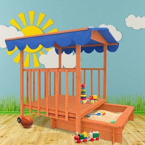 Pieskovisko s verandou HAPPY, 130x130x143 cm, hnedá/modrá Jurhan