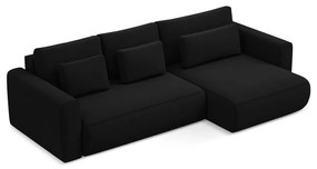 Čierna zamatová rozkladacia/s úložným priestorom rohová pohovka (pravý roh/s leňoškou) Kapua – Makamii