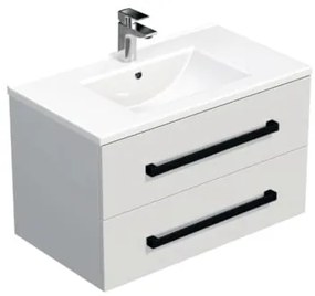 Kúpeľňová skrinka s čiernou úchytkou a umývadlom SAT Cube Way 80x53x46 cm biely lesk CUBE46C802BIMOD, 1 ks