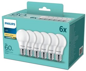 SADA 6x LED Žiarovka Philips E27/8W/230V 2700K