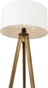 Rustikálny trojnohý vintage drevený s bielym tienidlom 50 cm - Tripod Classic